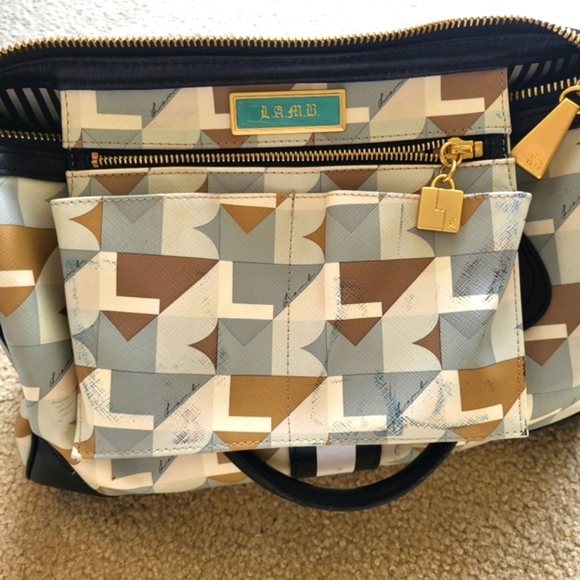 L.A.M.B. Bowling bag Blue and Cream Geometric Satchel with Navy Accents - Picture 10 of 12